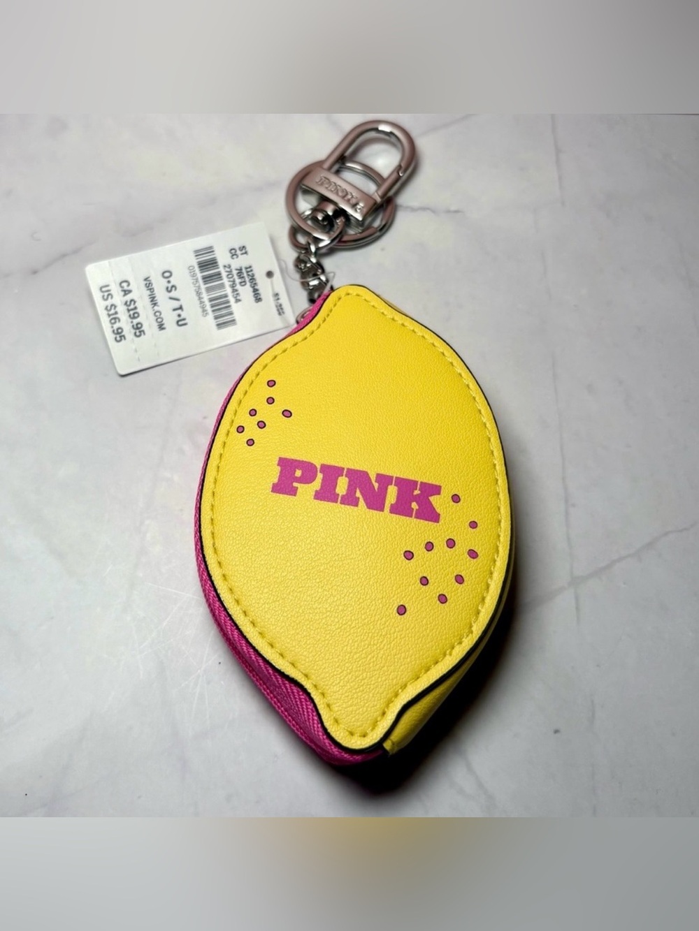 Victoria Secret PINK Secret Lemon Zip Pouch Keychain Bag Charm - Picture 2 of 4